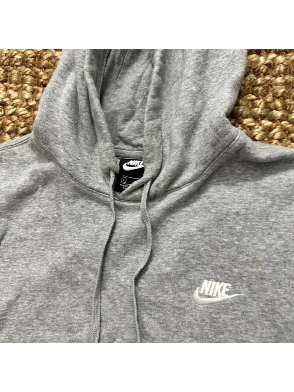 Nike Classic Swoosh Fleece Hoodie Pullover Sweatshirt Gray Mens Large